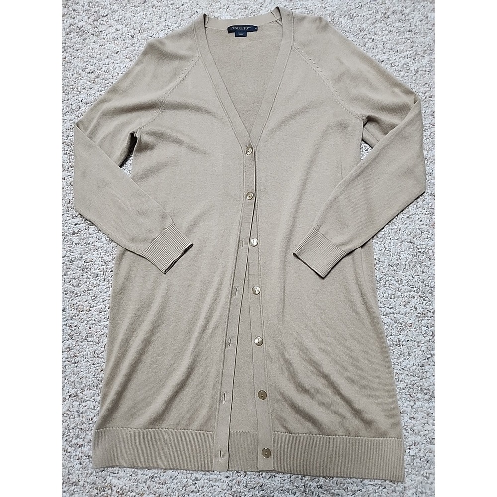Pendleton Cardigan Sweater Womens Med Beige Silk Cashmere Blend Lightweight